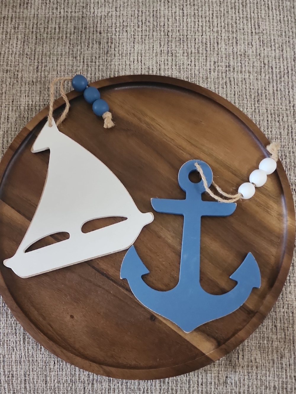 Nautical Sailboat and Anchor Hanging Set - Blue & White